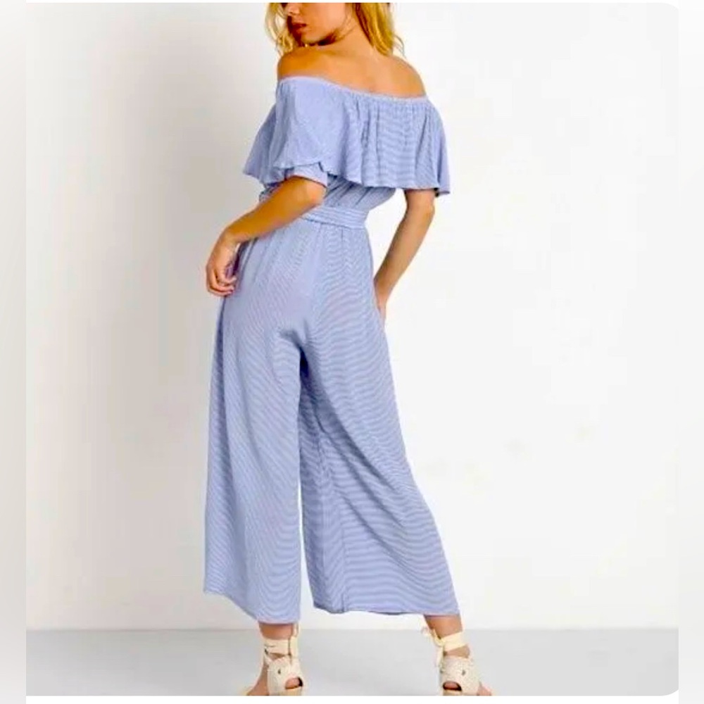Faithful The Brand Ezra Striped Off-The-Shoulder Wide Leg Jumpsuit Sz. XS